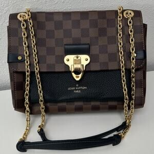 Louis Vuitton Damier Ebene Vavin PM Shoulder Bag – Black Leather & Brown Canvas